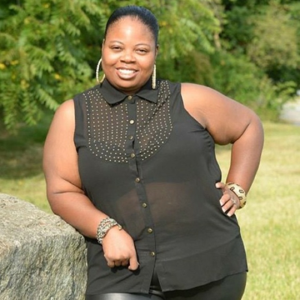 Black Studded Chiffon Button Down Top | PLUS